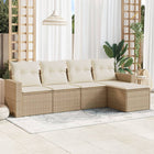 5-delige Loungeset met kussens poly rattan beige 1 beige and cream