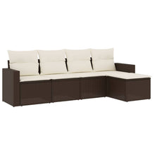 5-delige Loungeset met kussens poly rattan bruin Bruin en crème Zonder tafel