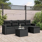 6-delige Loungeset met kussens poly rattan zwart 1 Zwart