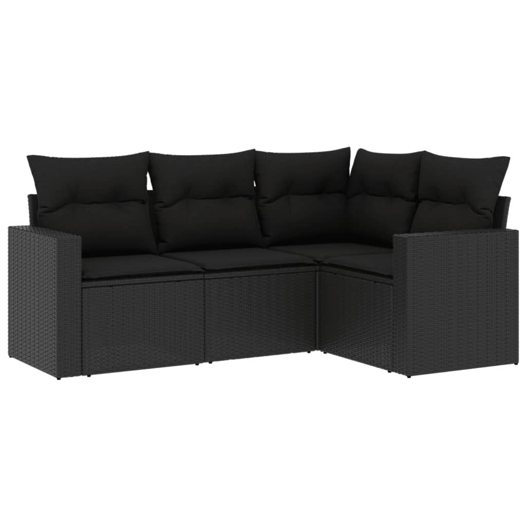 4-delige Loungeset met kussens poly rattan zwart Zwart Zonder tafel
