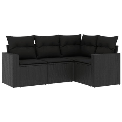 4-delige Loungeset met kussens poly rattan zwart Zwart Zonder tafel