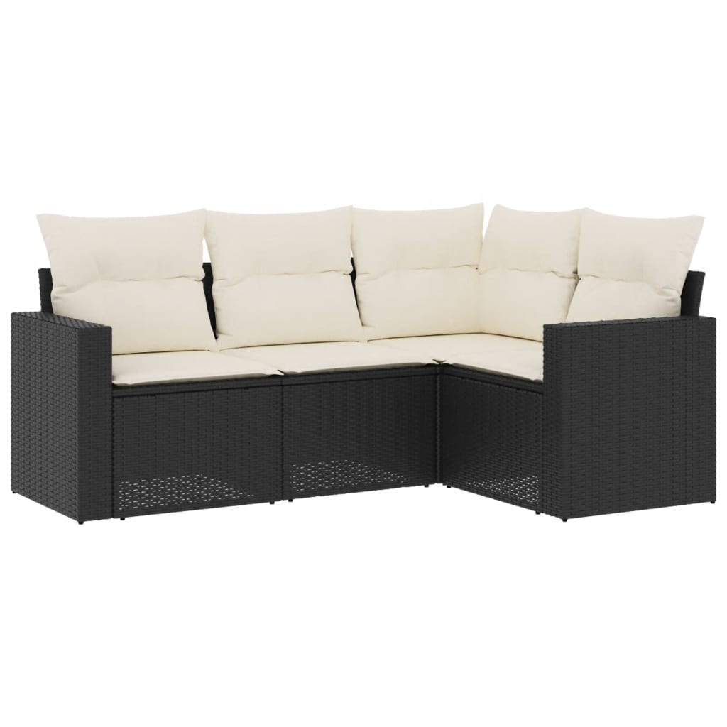 4-delige Loungeset met kussens poly rattan zwart Zwart en crème Zonder tafel