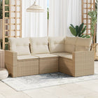 4-delige Loungeset met kussens poly rattan beige