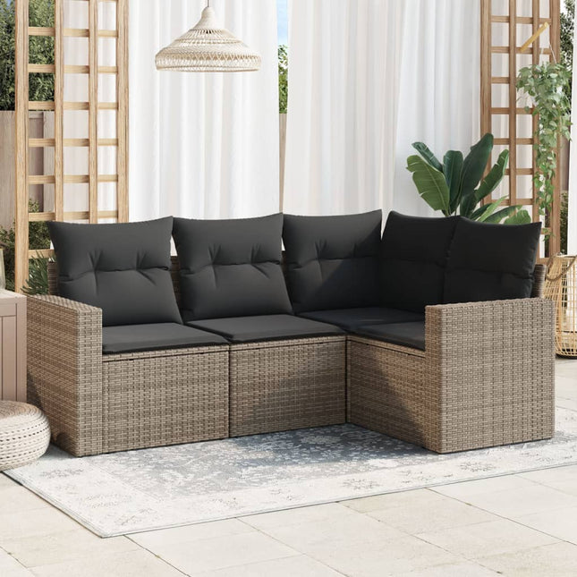 4-delige Loungeset met kussens poly rattan grijs