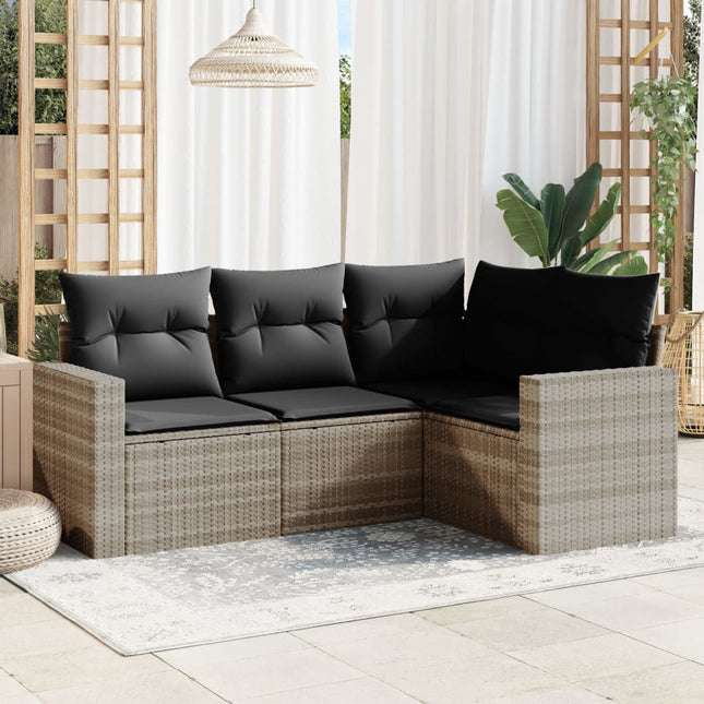 4-delige Loungeset met kussens poly rattan lichtgrijs