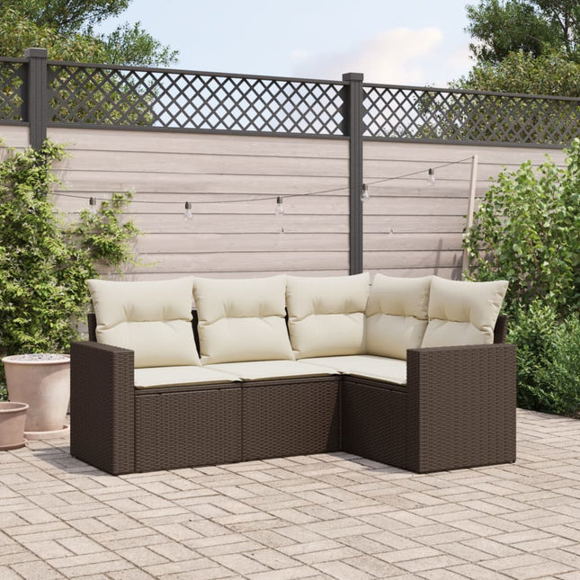 4-delige Loungeset met kussens poly rattan bruin 1 Bruin en crème