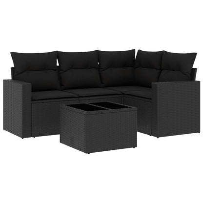 5-delige Loungeset met kussens poly rattan zwart Zwart Met tafel