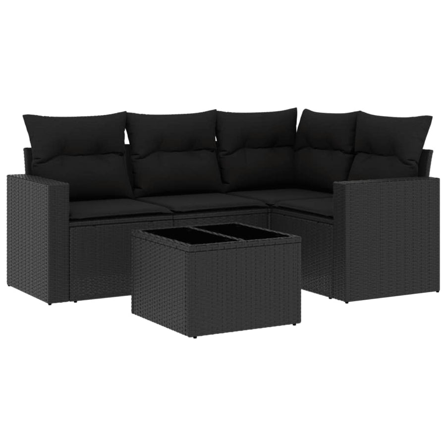 5-delige Loungeset met kussens poly rattan zwart Zwart Met tafel