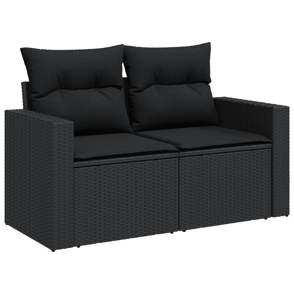 5-delige Loungeset met kussens poly rattan zwart Zwart Met tafel
