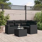 5-delige Loungeset met kussens poly rattan zwart Zwart Met tafel