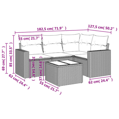 5-delige Loungeset met kussens poly rattan zwart Zwart en crème Met tafel