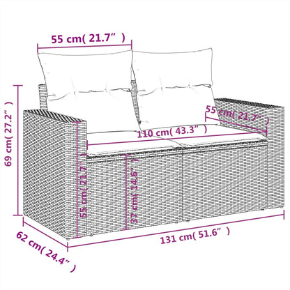 5-delige Loungeset met kussens poly rattan zwart Zwart en crème Met tafel