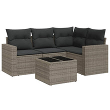 5-delige Loungeset met kussens poly rattan grijs