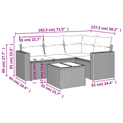 5-delige Loungeset met kussens poly rattan grijs