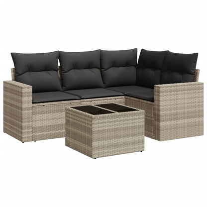 5-delige Loungeset met kussens poly rattan lichtgrijs
