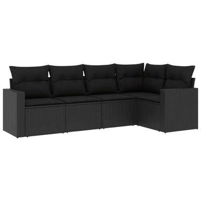 5-delige Loungeset met kussens poly rattan zwart 1 Zwart
