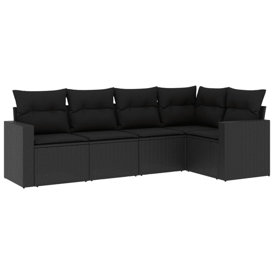 5-delige Loungeset met kussens poly rattan zwart 1 Zwart