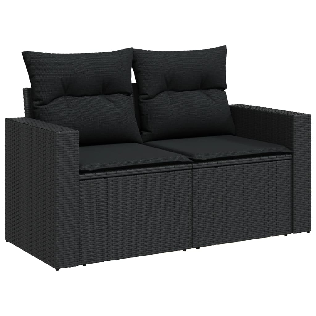 5-delige Loungeset met kussens poly rattan zwart 1 Zwart