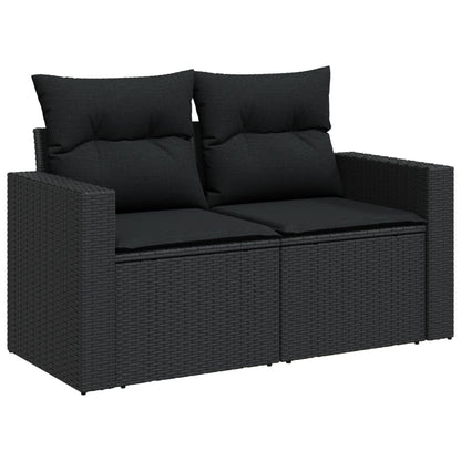 5-delige Loungeset met kussens poly rattan zwart 1 Zwart
