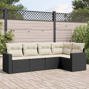 5-Piece Loungeset with Cushions Poly Rattan Black