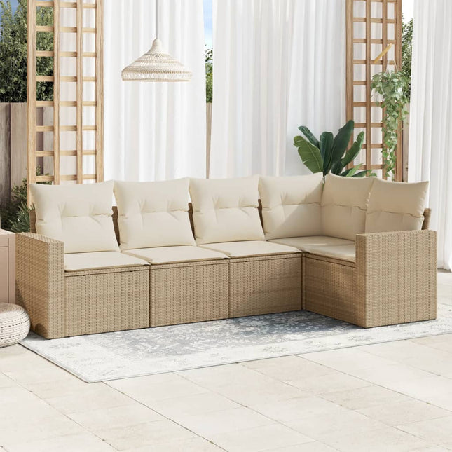 5-delige Loungeset met kussens poly rattan beige beige and cream Zonder tafel