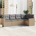 5-delige Loungeset met kussens poly rattan beige