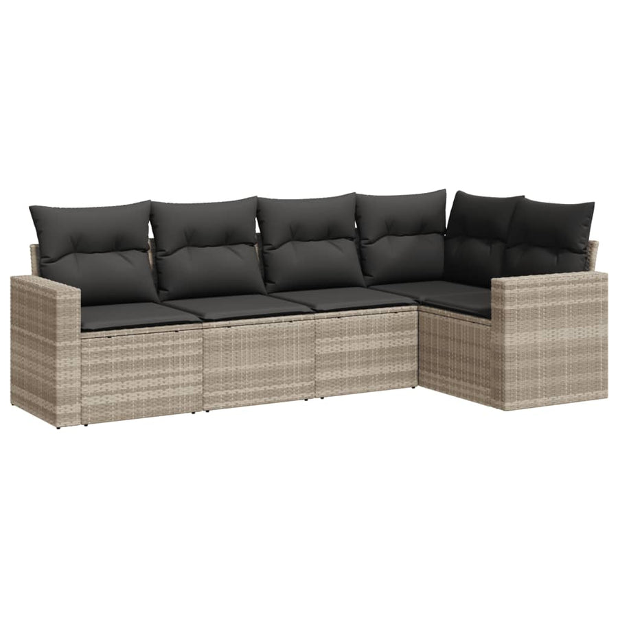 5-delige Loungeset met kussens poly rattan lichtgrijs