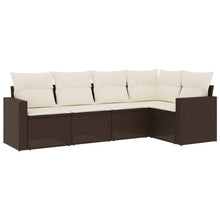 5-delige Loungeset met kussens poly rattan bruin 1 Bruin en crème