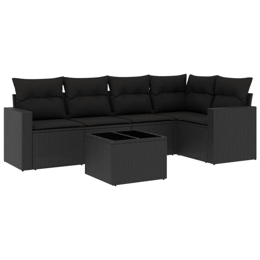 6-delige Loungeset met kussens poly rattan zwart Zwart Met tafel