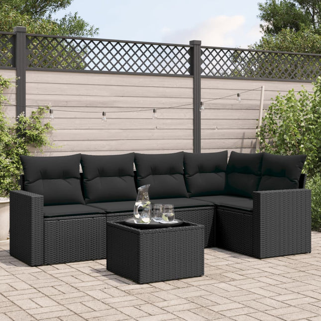 6-delige Loungeset met kussens poly rattan zwart Zwart Met tafel