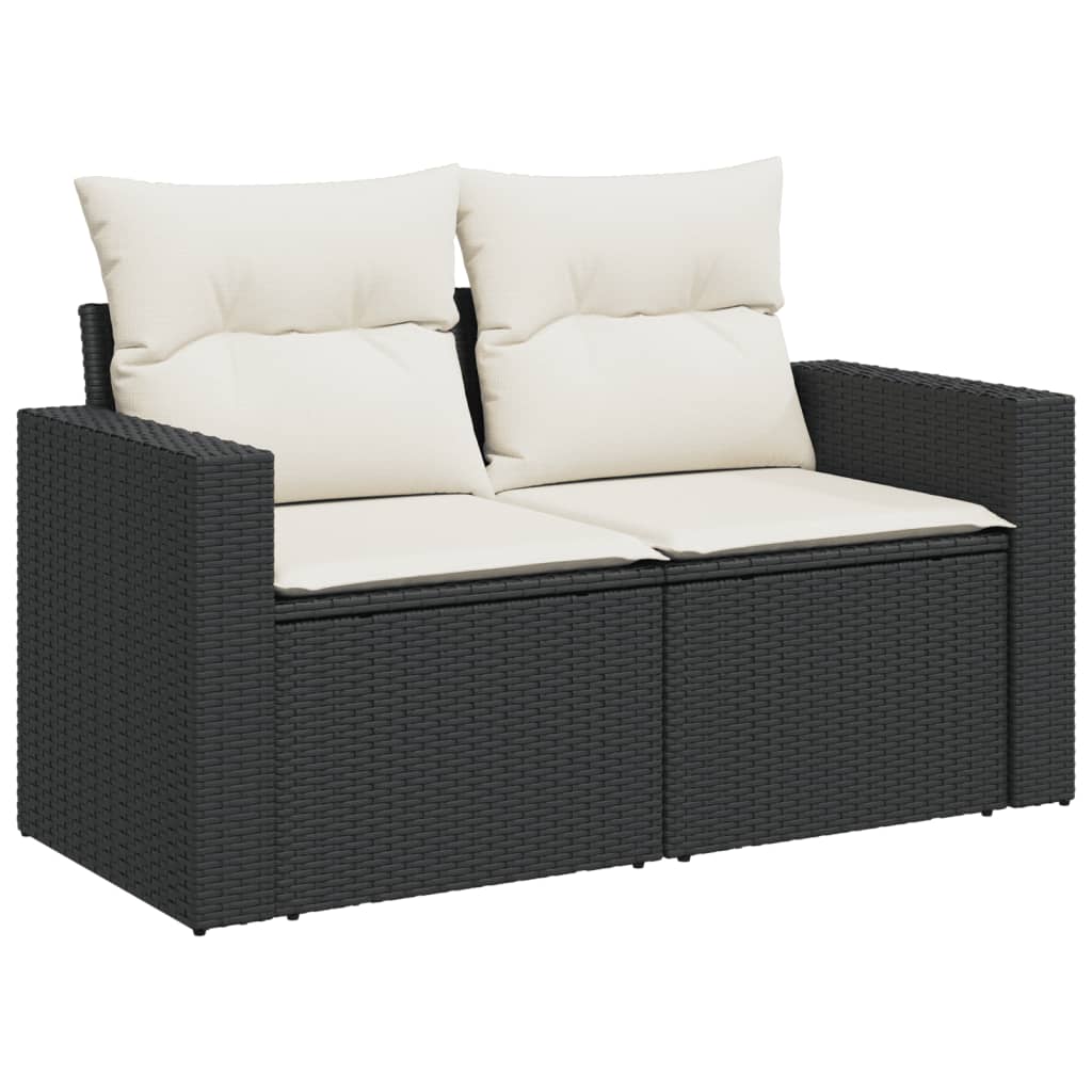 6-delige Loungeset met kussens poly rattan zwart Zwart en crème Met tafel