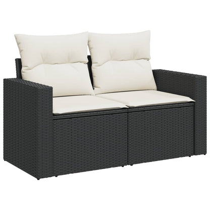 6-delige Loungeset met kussens poly rattan zwart Zwart en crème Met tafel