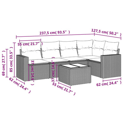 6-delige Loungeset met kussens poly rattan zwart Zwart en crème Met tafel