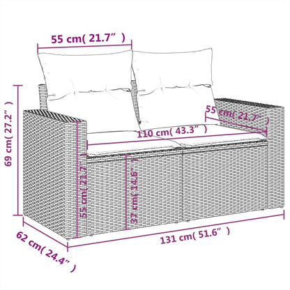 6-delige Loungeset met kussens poly rattan zwart Zwart en crème Met tafel