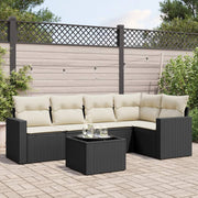 6-piece Lounge Set with cushions poly rattan black