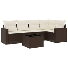 6-delige Loungeset met kussens poly rattan bruin