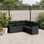 5-delige Loungeset met kussens poly rattan zwart 1 Zwart