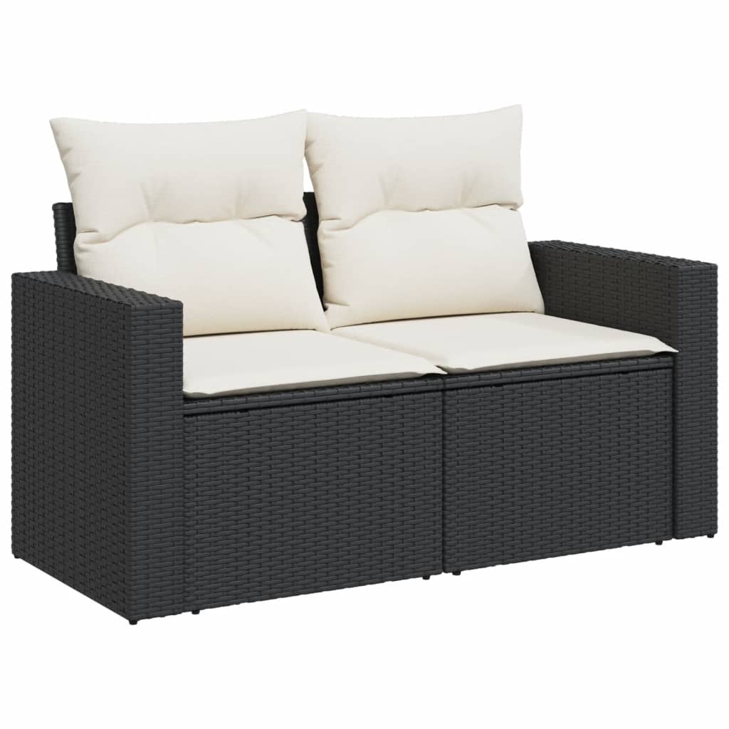 5-delige Loungeset met kussens poly rattan zwart 1 Zwart en crème