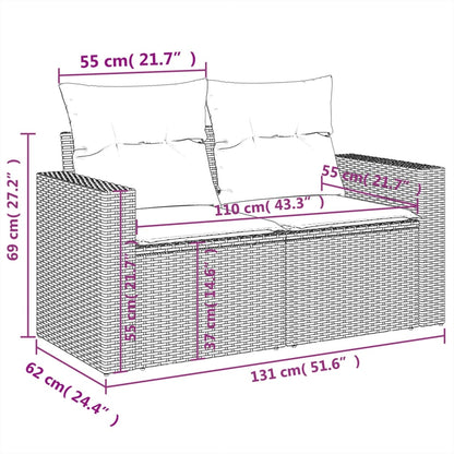 5-delige Loungeset met kussens poly rattan zwart 1 Zwart en crème
