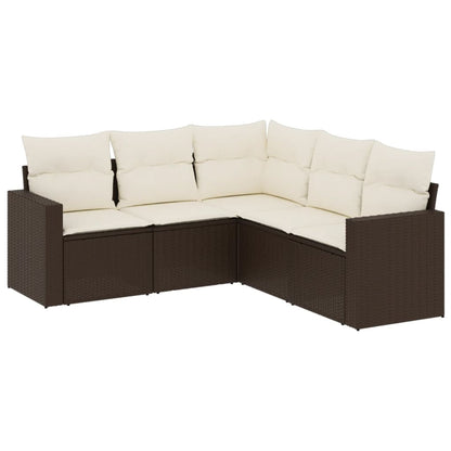 5-delige Loungeset met kussens poly rattan bruin 1 Bruin en crème
