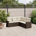 5-delige Loungeset met kussens poly rattan bruin 1 Bruin en crème