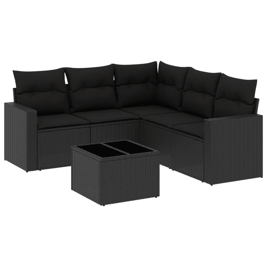 6-delige Loungeset met kussens poly rattan zwart Zwart Met tafel