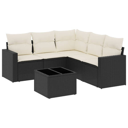 6-delige Loungeset met kussens poly rattan zwart Zwart en crème Met tafel