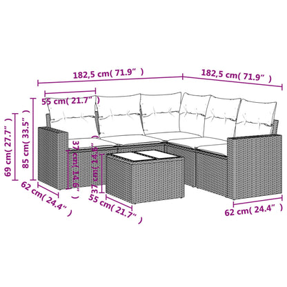 6-delige Loungeset met kussens poly rattan zwart Zwart en crème Met tafel