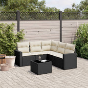 6-piece Lounge Set with cushions poly rattan black