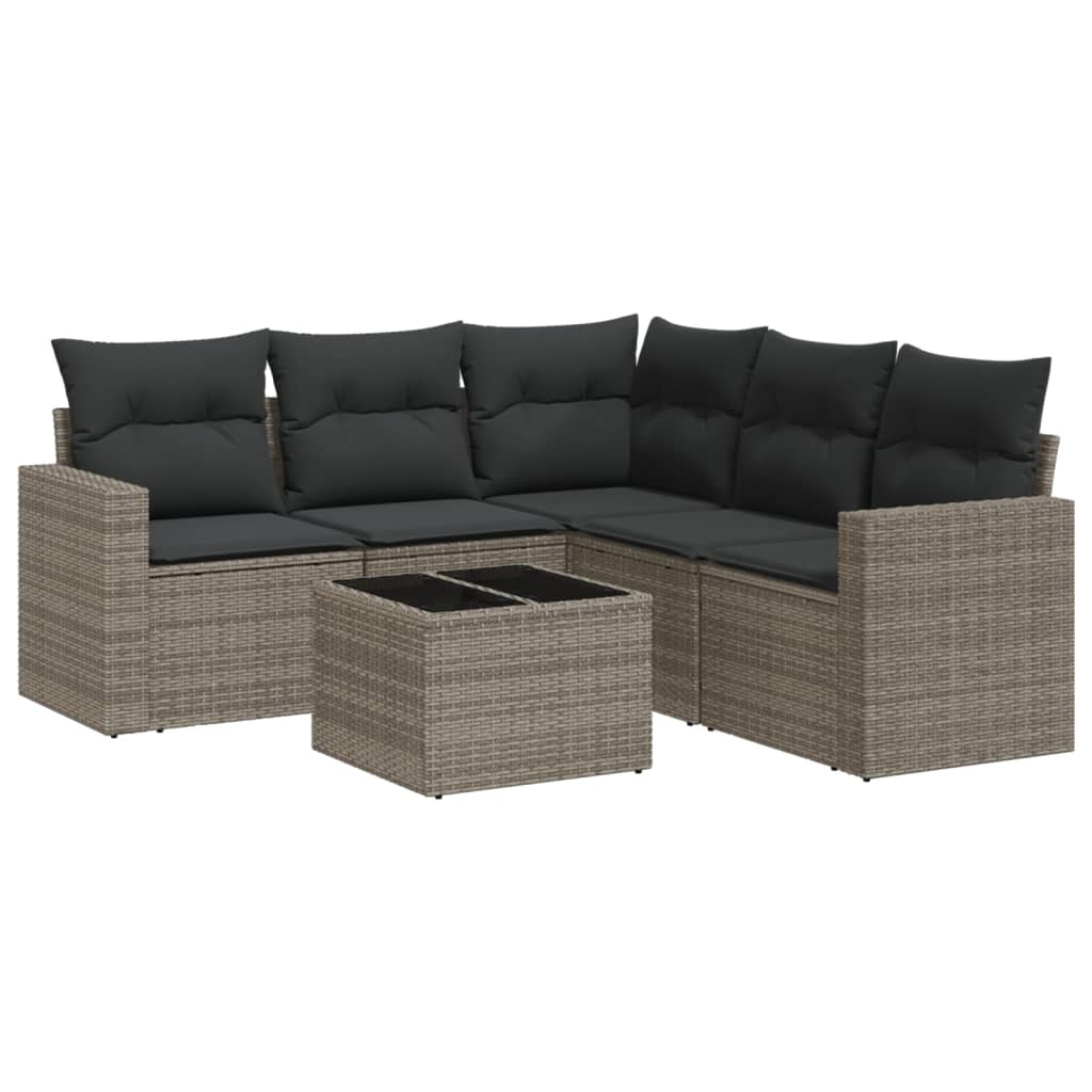 6-delige Loungeset met kussens poly rattan grijs