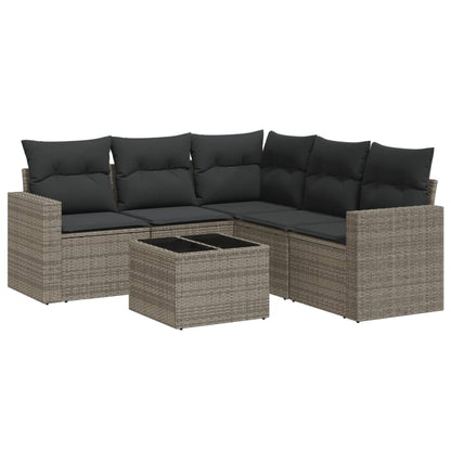 6-delige Loungeset met kussens poly rattan grijs