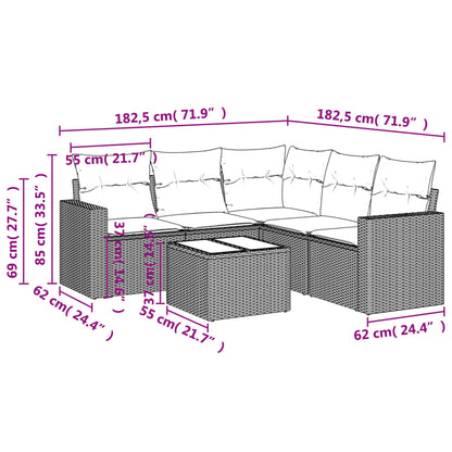 6-delige Loungeset met kussens poly rattan lichtgrijs