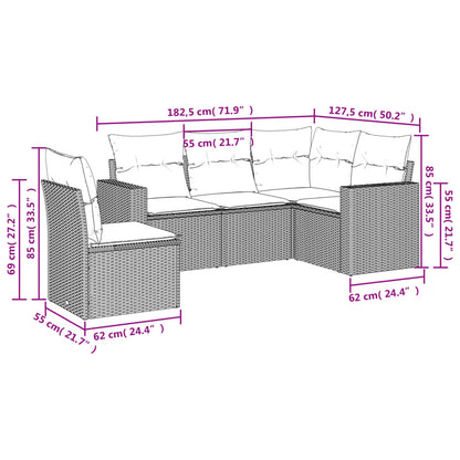 5-Delige Loungeset Met Kussens Poly Rattan Zwart