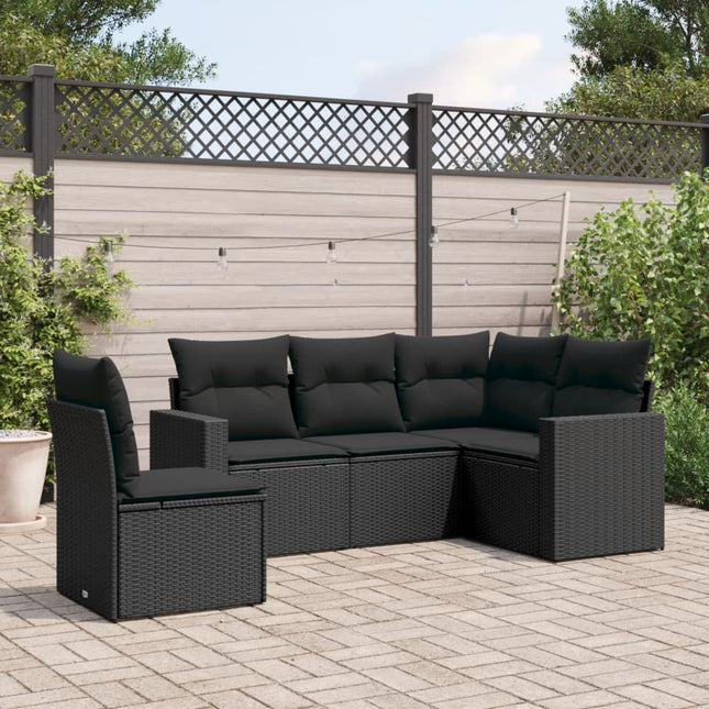 5-Delige Loungeset Met Kussens Poly Rattan Zwart